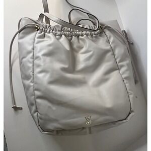 Victoria Secret Faux Leather Puff Soft Bag Beige Hobo Cinch NWT Flaw 12 x 14"
